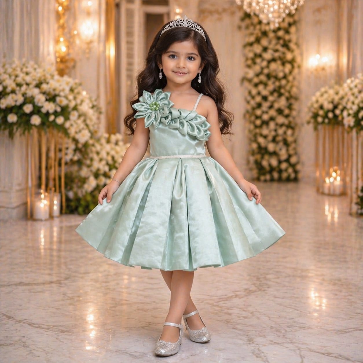 Royal Mint Bloom Party Dress party wear dress for girls - Luxaura Kidswear