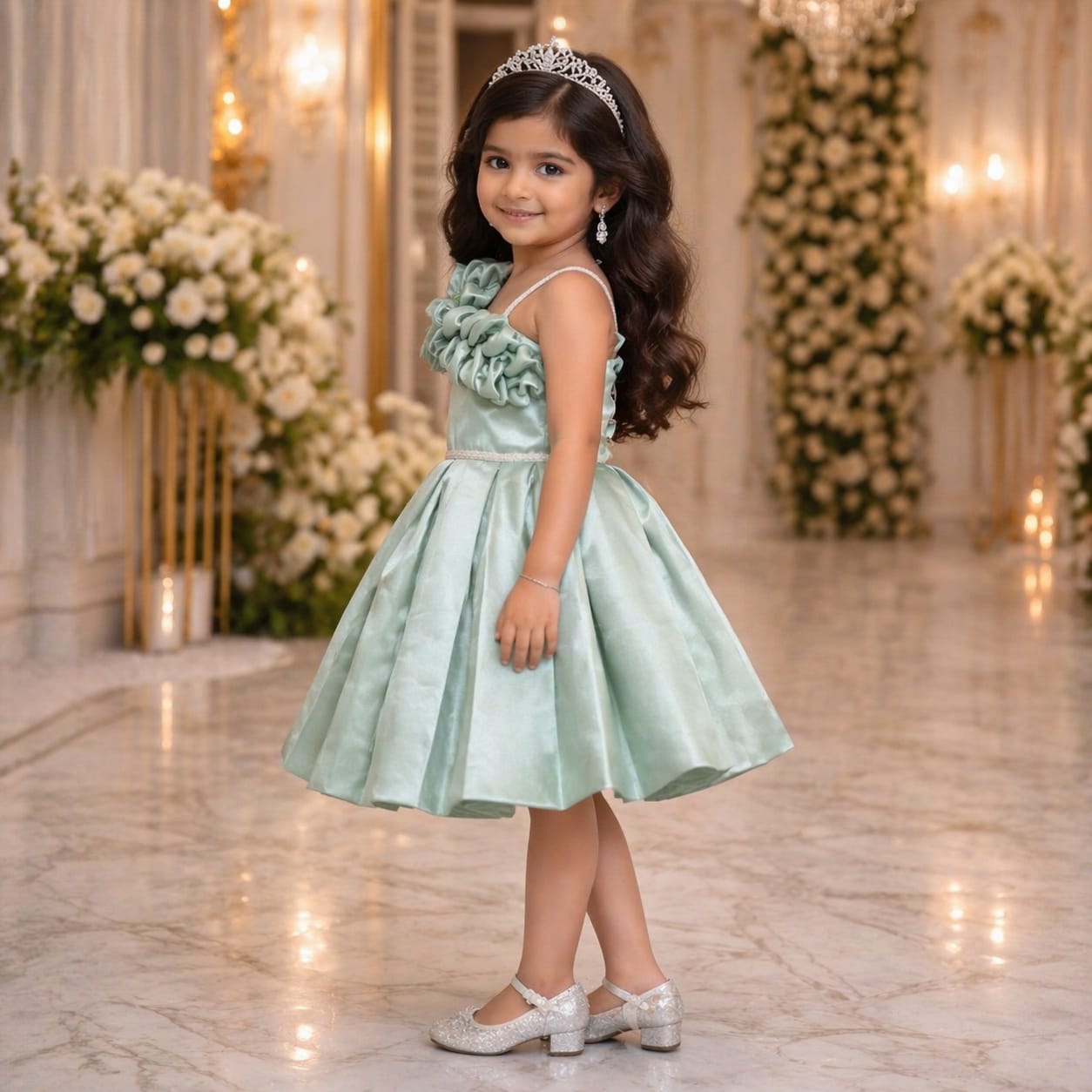 Royal Mint Bloom Party Dress party wear dress for girls - Luxaura Kidswear