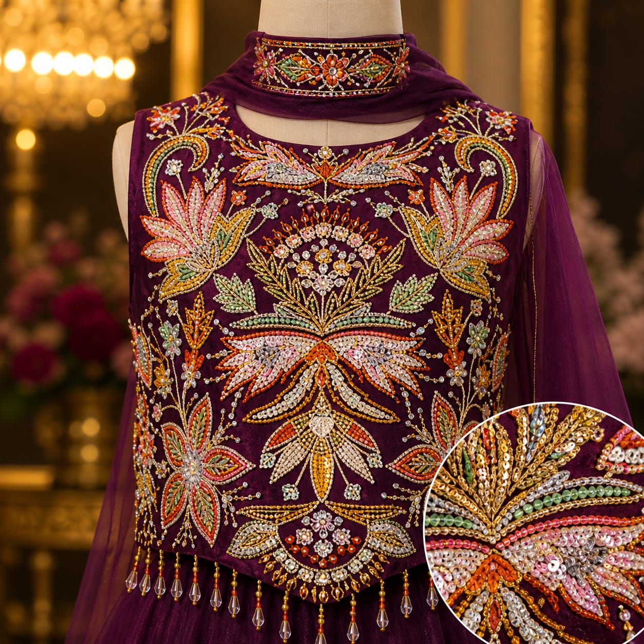 Royal Plum Embroidered Palazzo Set with Dupatta party wear dress for girls - Luxaura Kidswear
