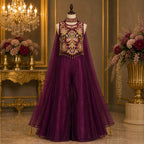 Royal Plum Embroidered Palazzo Set with Dupatta party wear dress for girls - Luxaura Kidswear