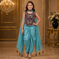 Royal Teal Embroidered Dhoti Lehenga Set for Girls | Imported Fabric party wear dress for girls - Luxaura Kidswear