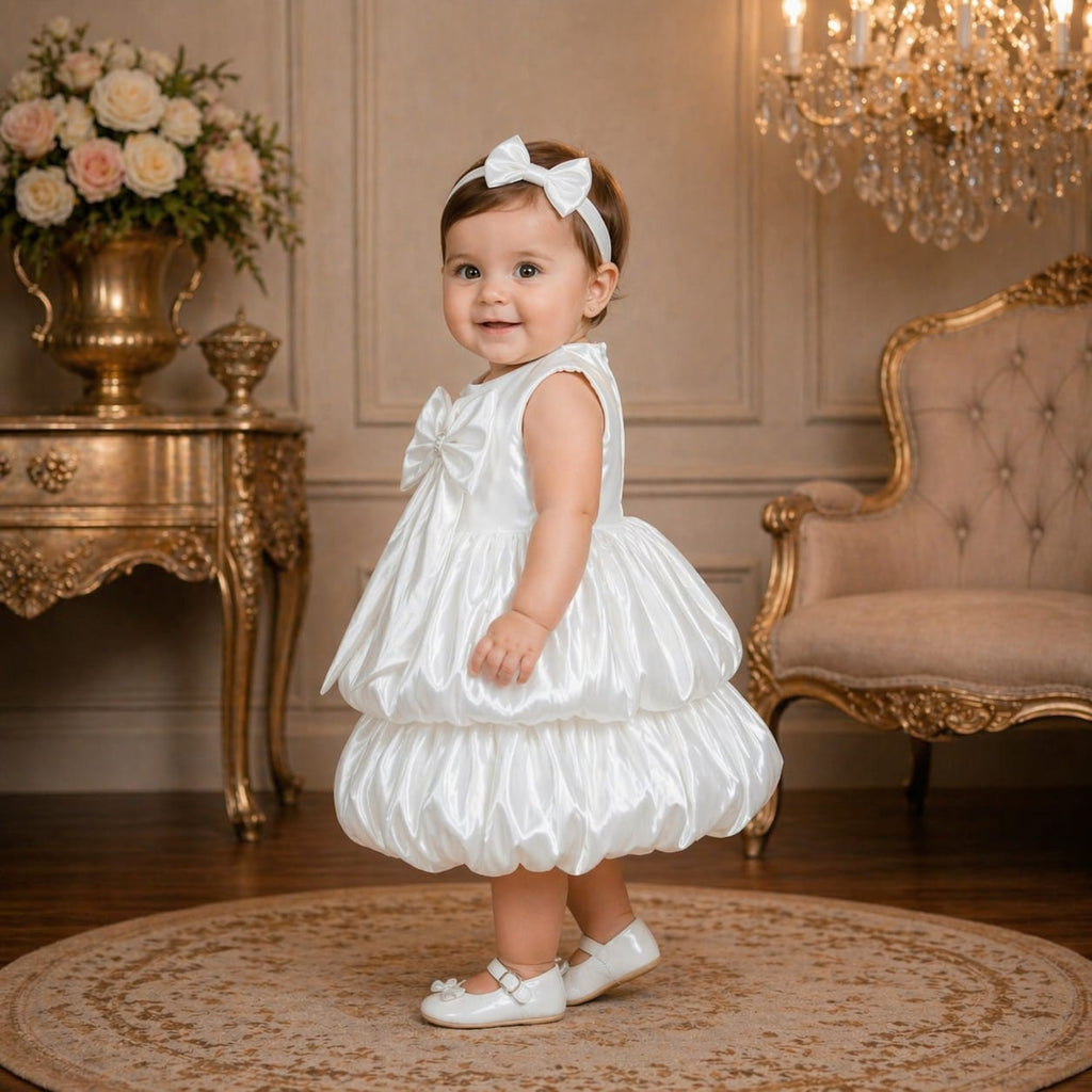 Royal White Bow Party Dress party wear dress for girls - Luxaura Kidswear