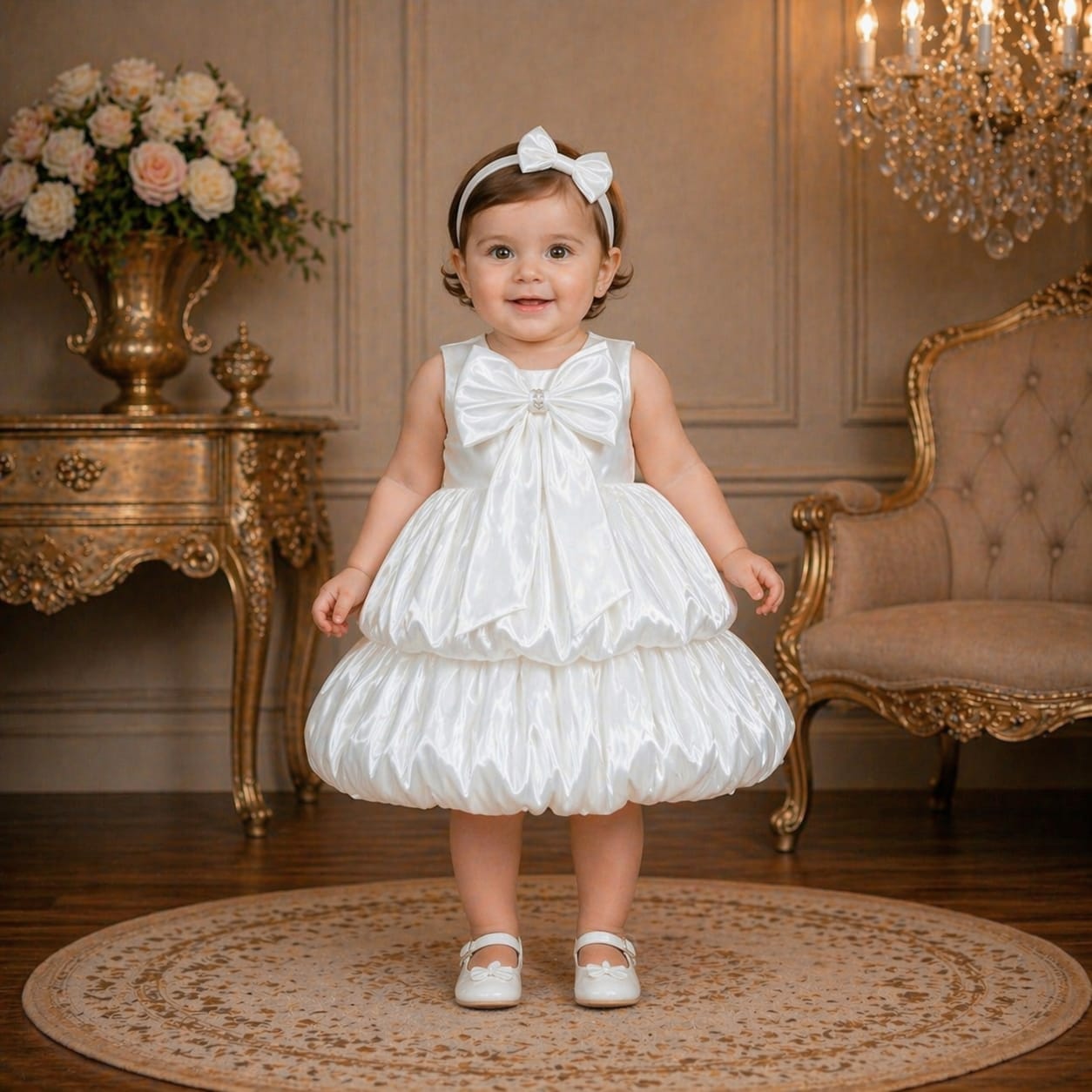 Royal White Bow Party Dress party wear dress for girls - Luxaura Kidswear