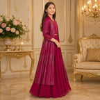 Ruby Wine Premium Sequin Cape Lehenga Set party wear dress for girls - Luxaura Kidswear