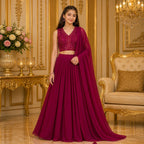 Ruby Wine Premium Sequin Cape Lehenga Set party wear dress for girls - Luxaura Kidswear