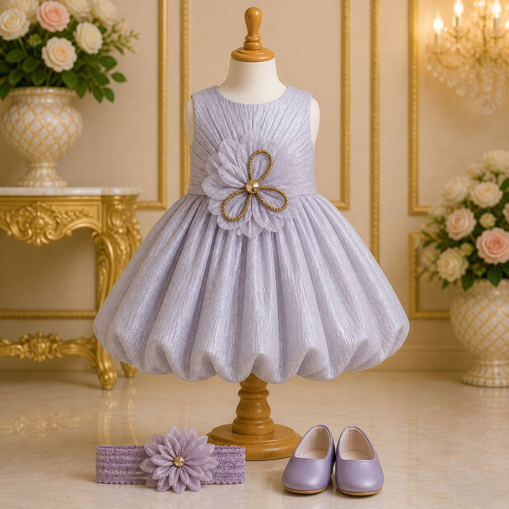 Silver Blossom Luxury Party Dress for Girls with Matching Accessories party wear dress for girls - Luxaura Kidswear