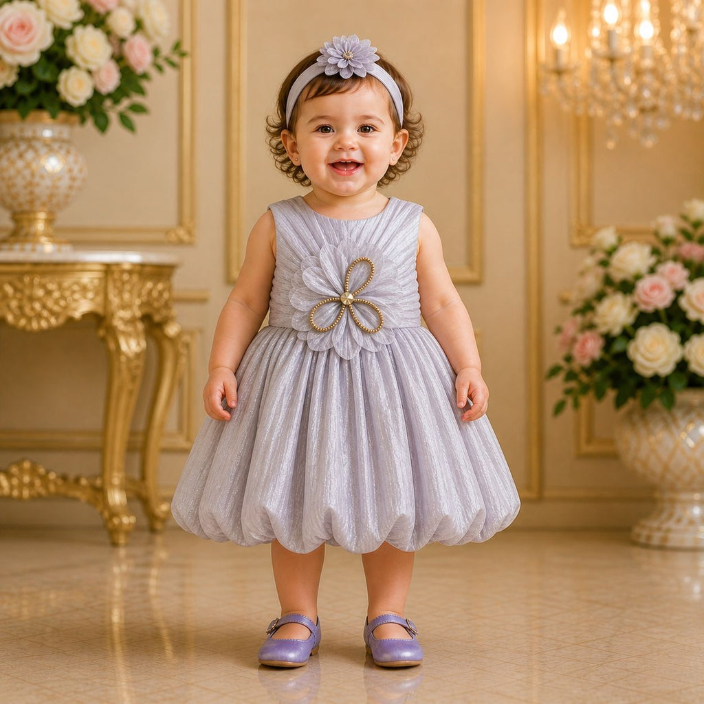 Silver Blossom Luxury Party Dress for Girls with Matching Accessories party wear dress for girls - Luxaura Kidswear