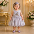 Silver Blossom Luxury Party Dress for Girls with Matching Accessories party wear dress for girls - Luxaura Kidswear