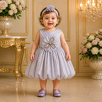 Silver Blossom Luxury Party Dress for Girls with Matching Accessories party wear dress for girls - Luxaura Kidswear