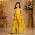 Sunshine Yellow Embroidered Palazzo Set with Dupatta party wear dress for girls - Luxaura Kidswear