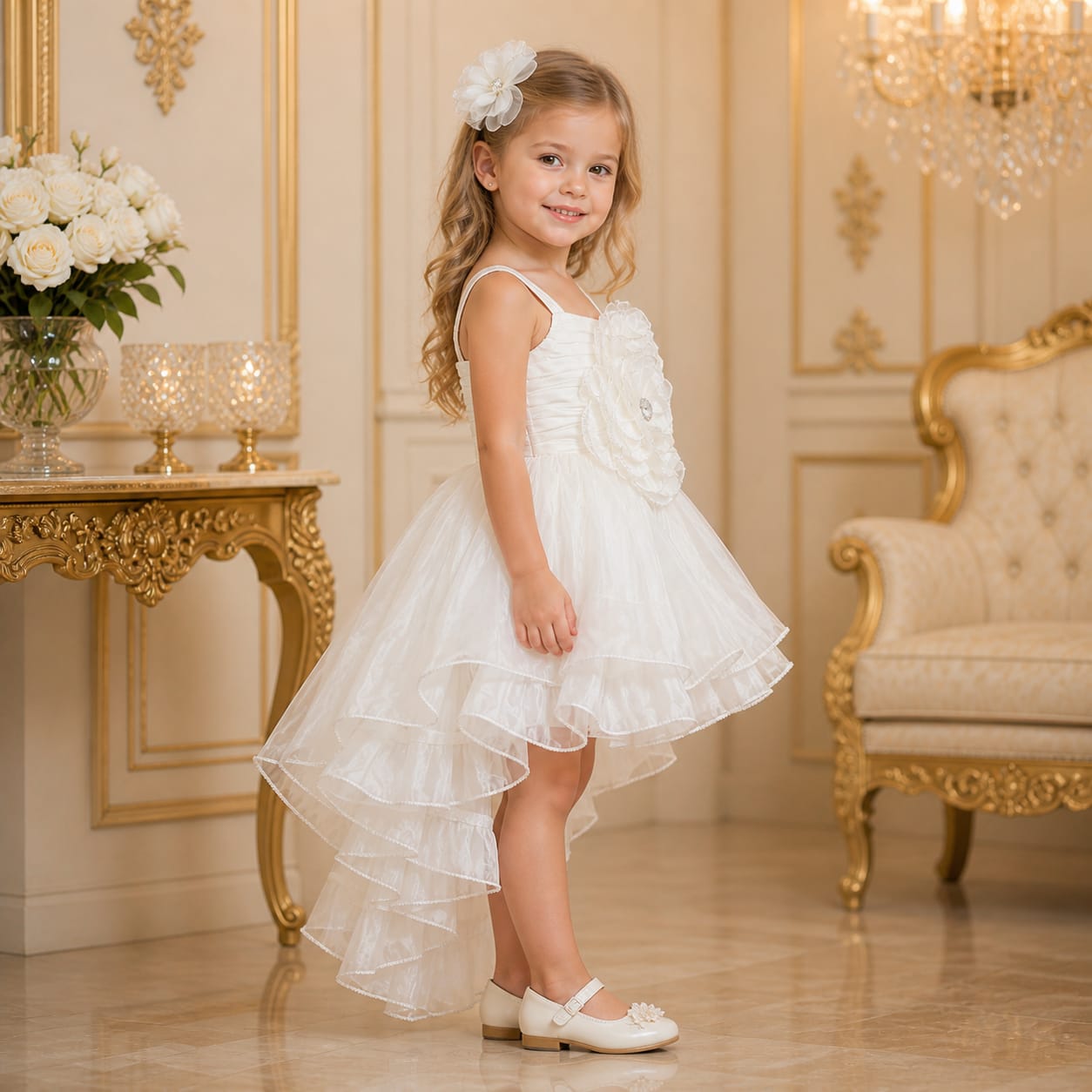White Floral Layered Party Dress for Girls party wear dress for girls - Luxaura Kidswear