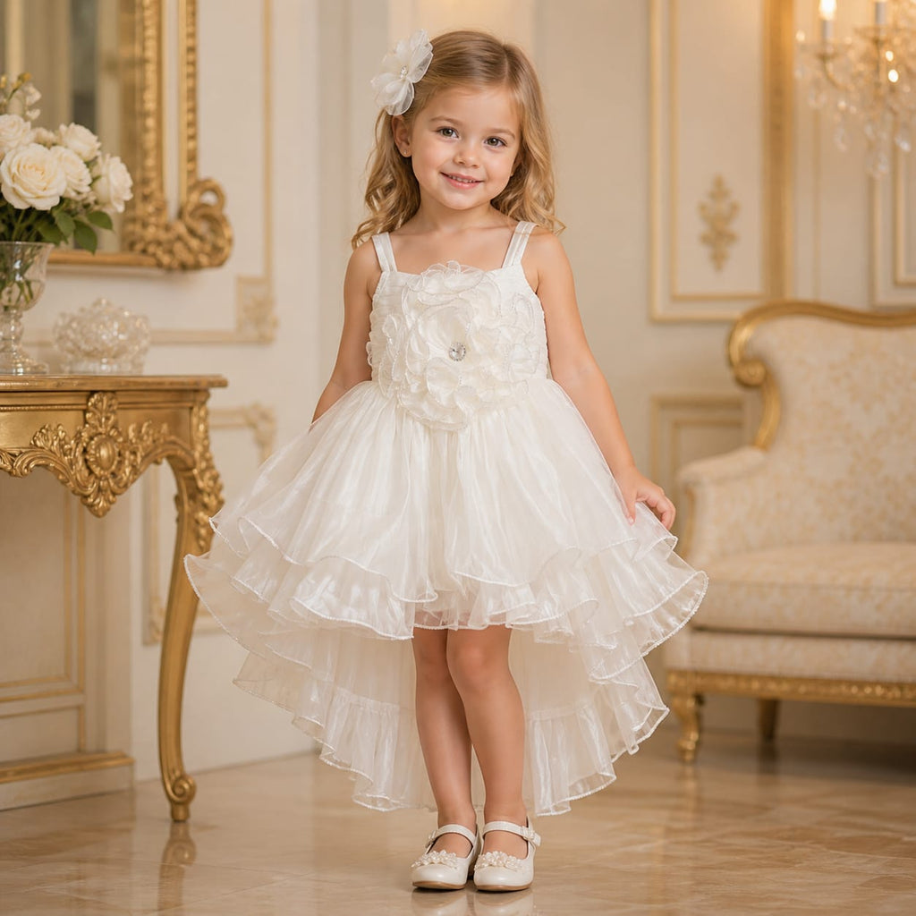 White Floral Layered Party Dress for Girls party wear dress for girls - Luxaura Kidswear