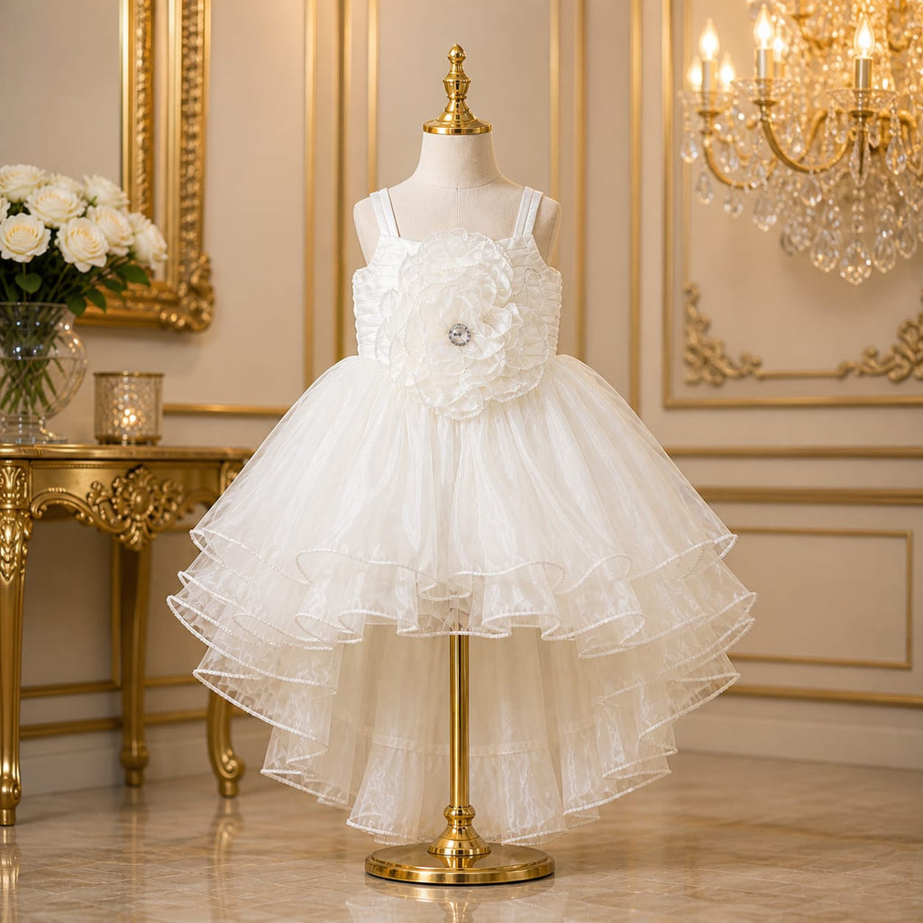 White Floral Layered Party Dress for Girls party wear dress for girls - Luxaura Kidswear
