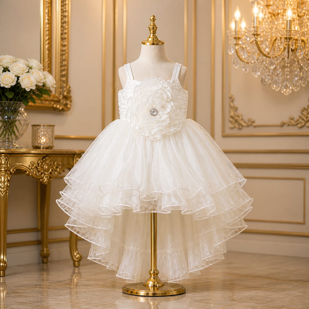 White Floral Layered Party Dress for Girls party wear dress for girls - Luxaura Kidswear