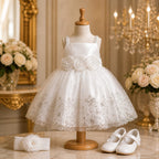 White Sparkle Party Dress with matching accessories party wear dress for girls - Luxaura Kidswear