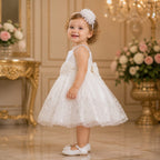 White Sparkle Party Dress with matching accessories party wear dress for girls - Luxaura Kidswear