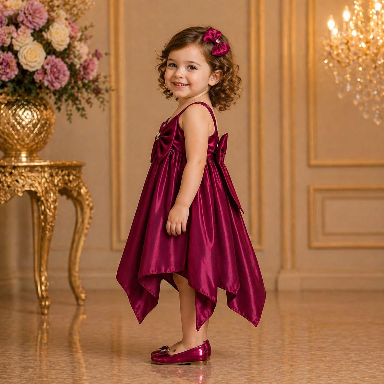 Wine Berry Satin Party Dress for Baby Girls party wear dress for girls - Luxaura Kidswear
