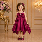 Wine Berry Satin Party Dress for Baby Girls party wear dress for girls - Luxaura Kidswear