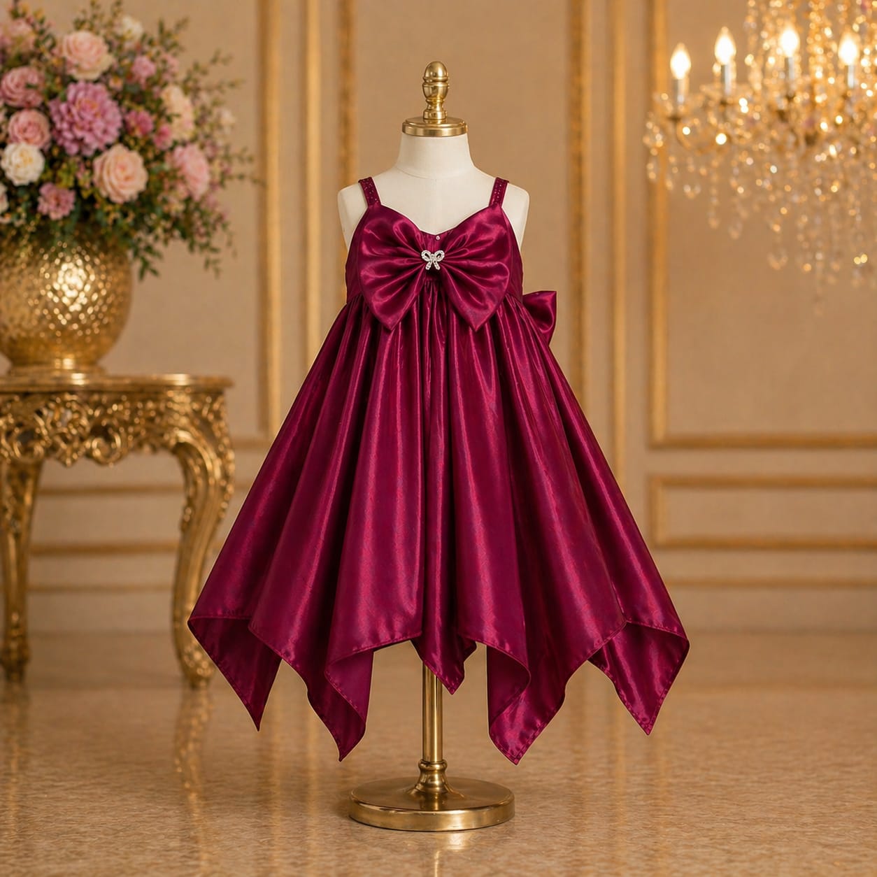 Wine Berry Satin Party Dress for Baby Girls party wear dress for girls - Luxaura Kidswear