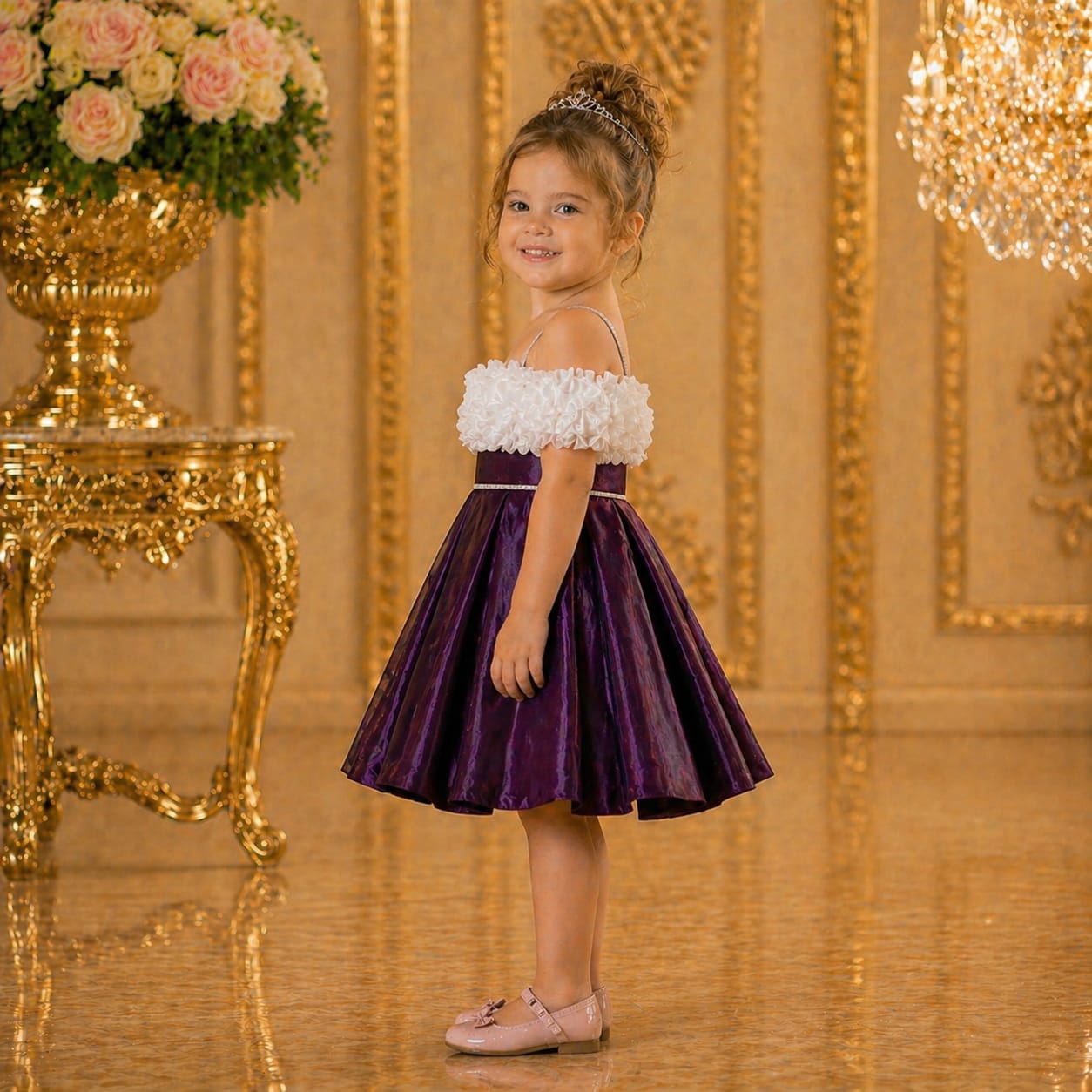 Wine Red with Blush Pink Ruffle Party Dress party wear dress for girls - Luxaura Kidswear