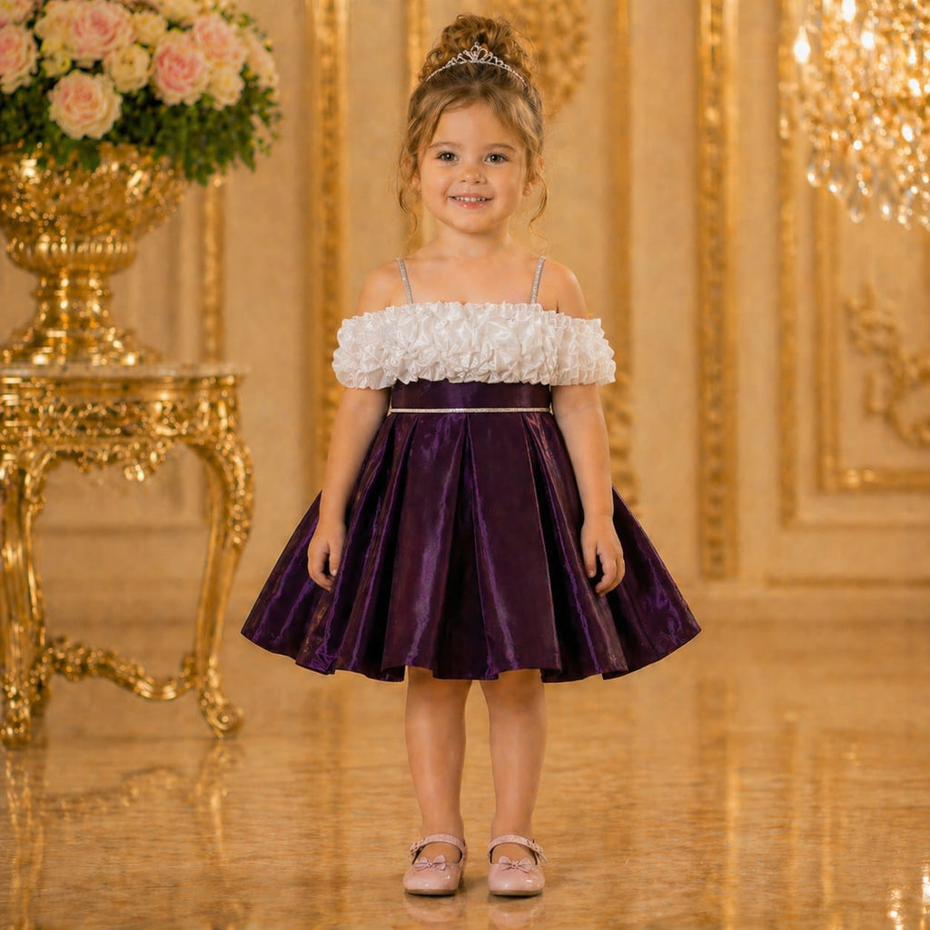 Wine Red with Blush Pink Ruffle Party Dress party wear dress for girls - Luxaura Kidswear
