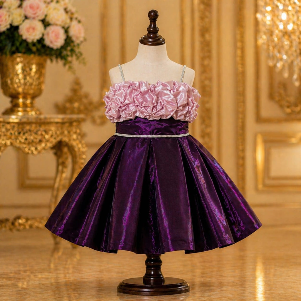 Wine Red with Blush Pink Ruffle Party Dress party wear dress for girls - Luxaura Kidswear