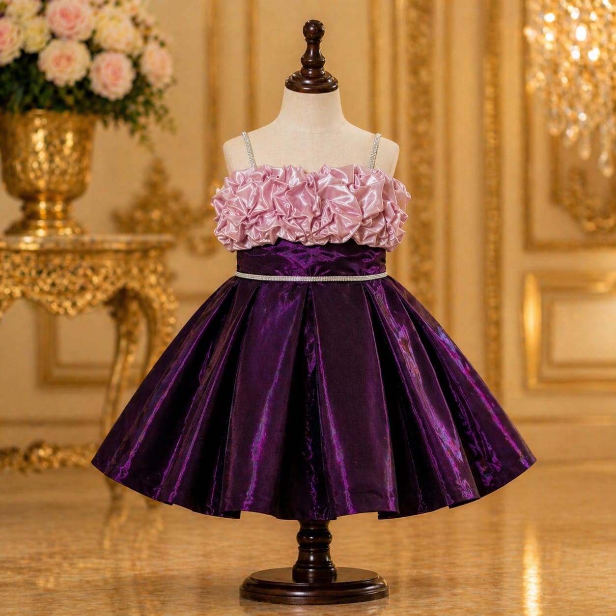 Wine Red with Blush Pink Ruffle Party Dress party wear dress for girls - Luxaura Kidswear